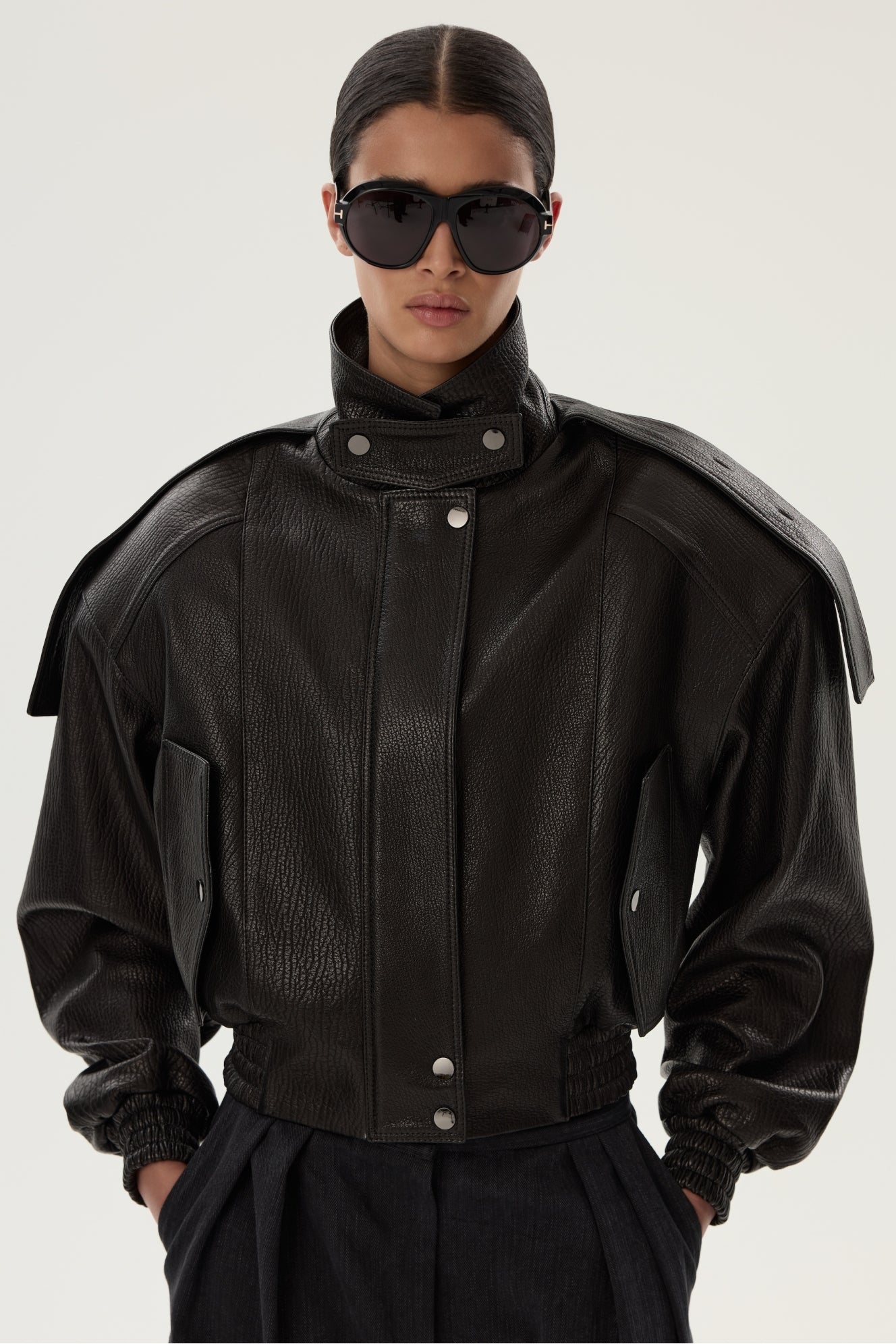 Black Leather Bomber Jacket