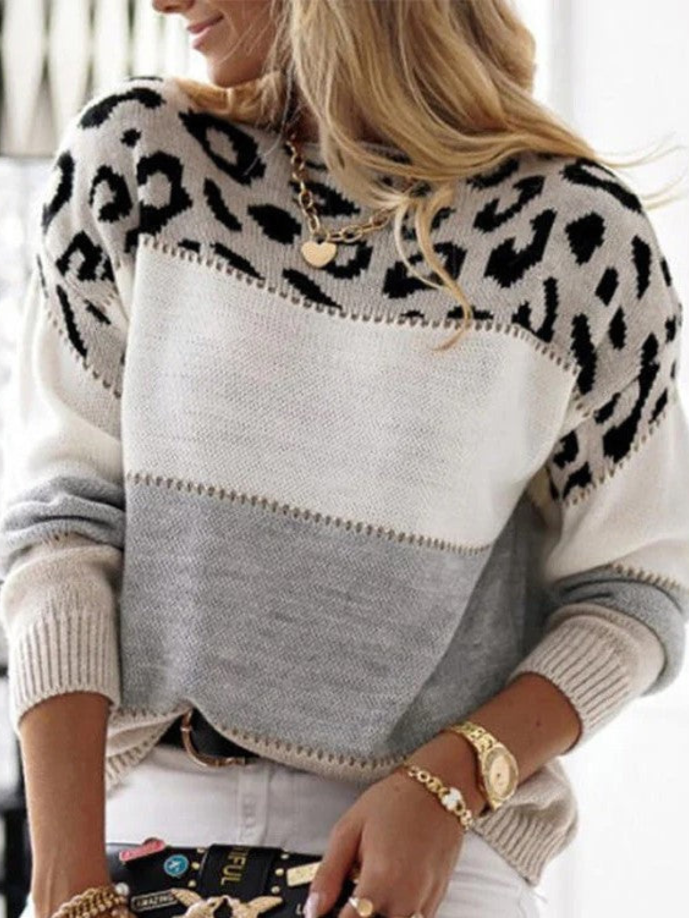 Arianie | Chic Leopard Color-Block Sweater