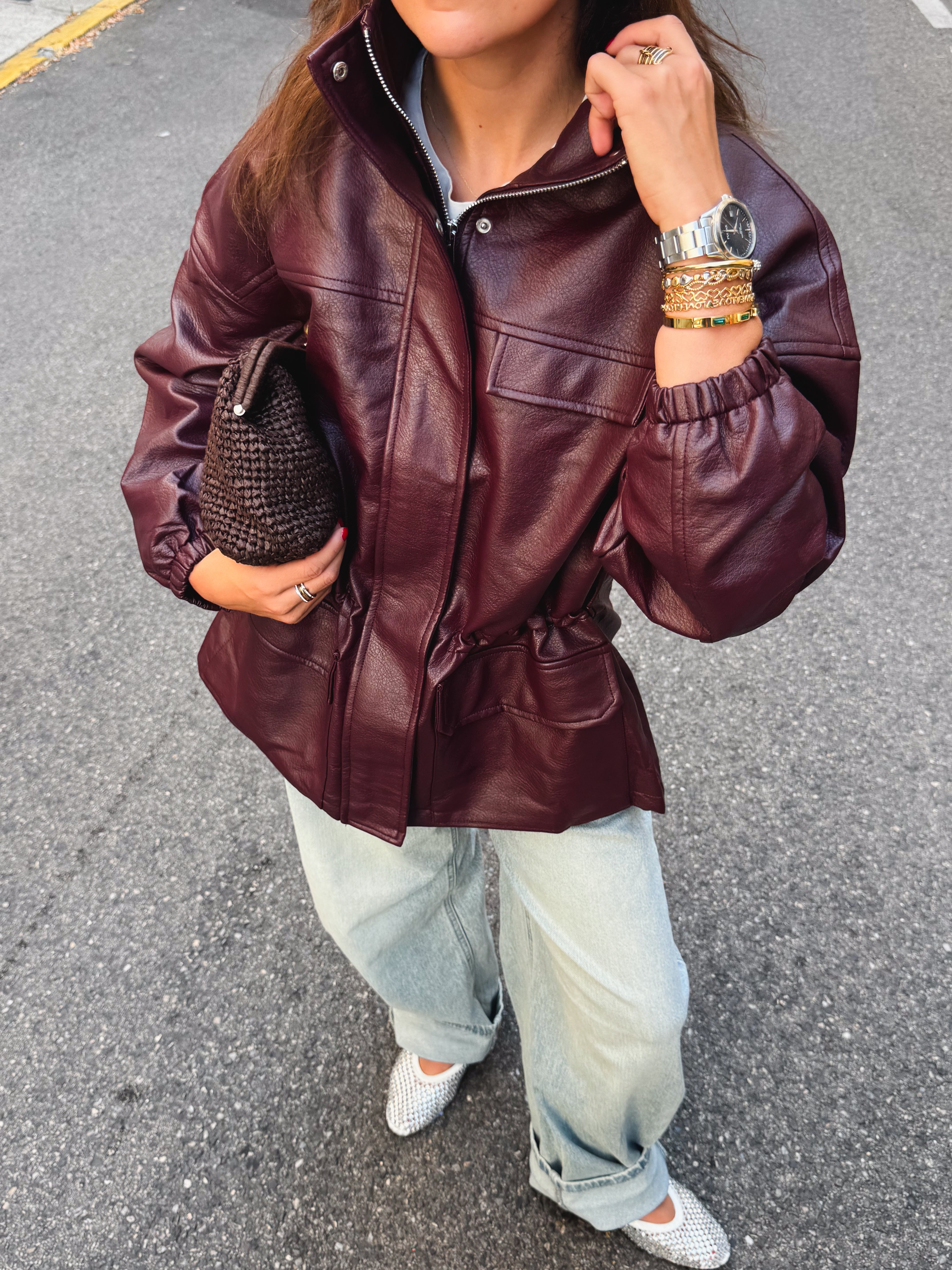 Velour Burgundy Bomber Jacket