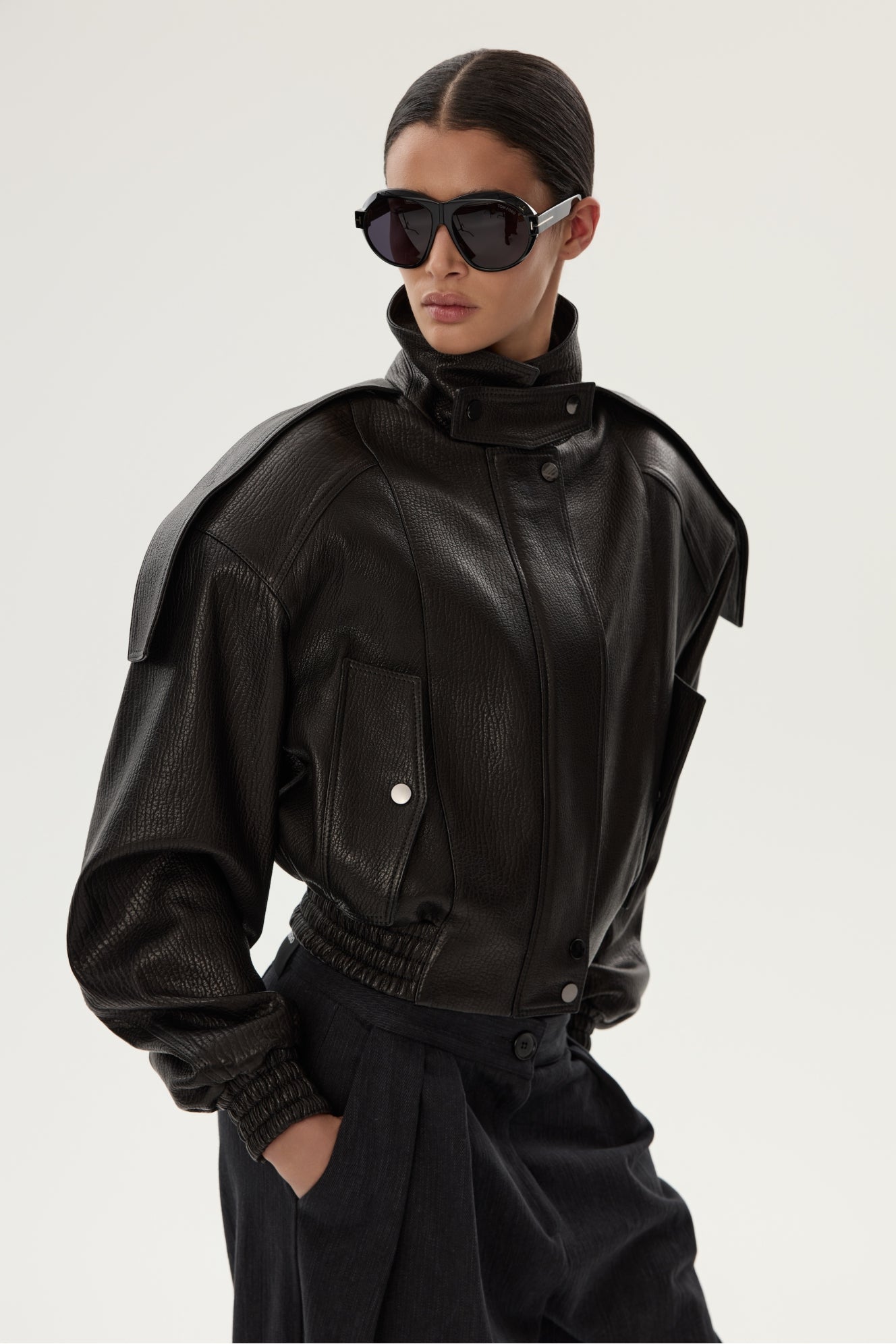 Black Leather Bomber Jacket