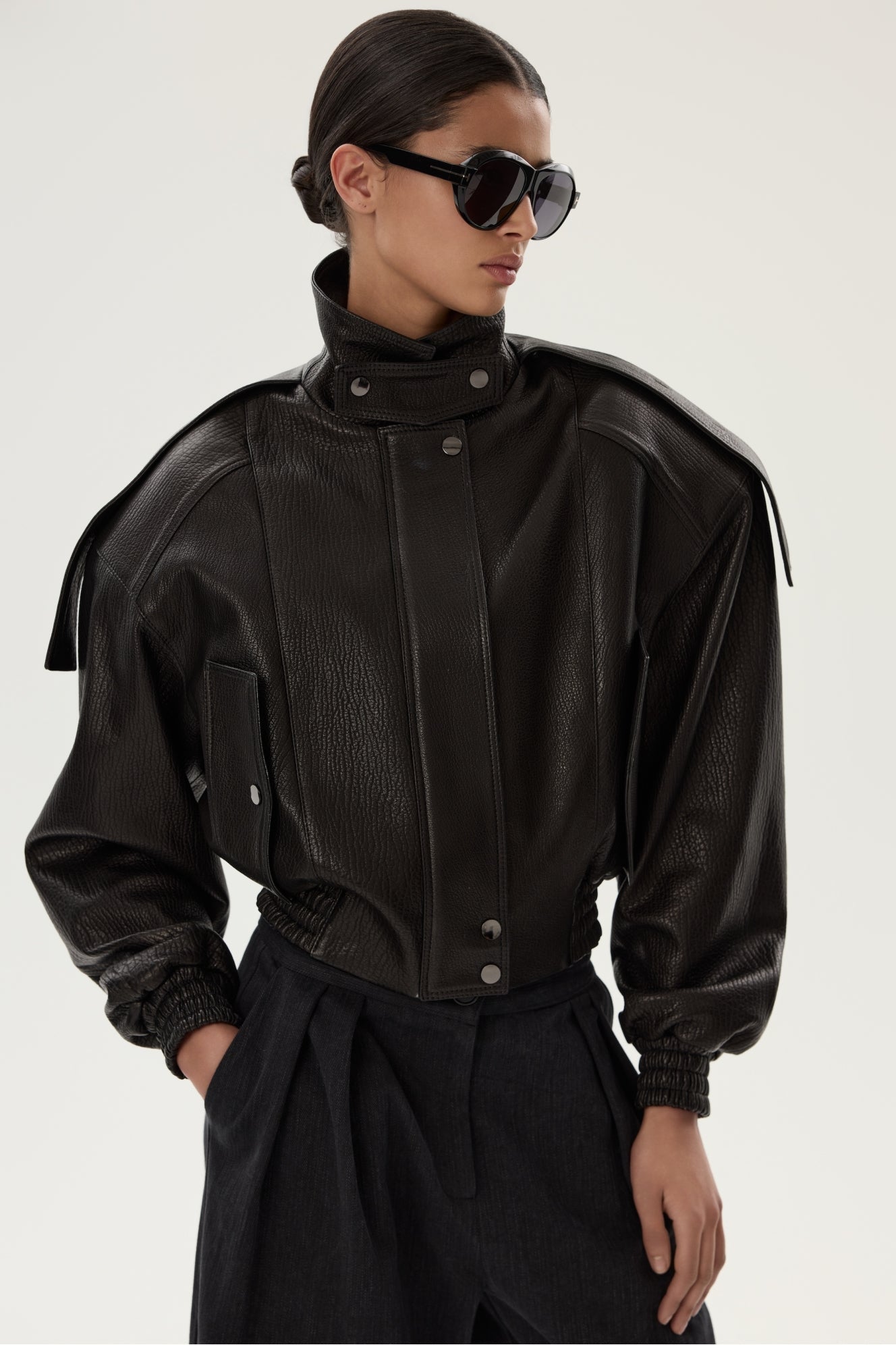Black Leather Bomber Jacket