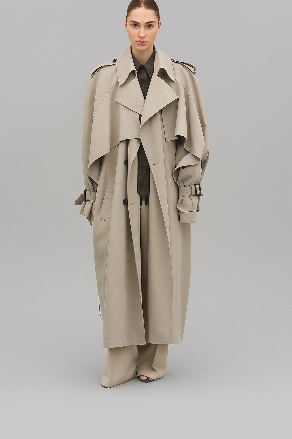 Caped Trench Coat - Beige