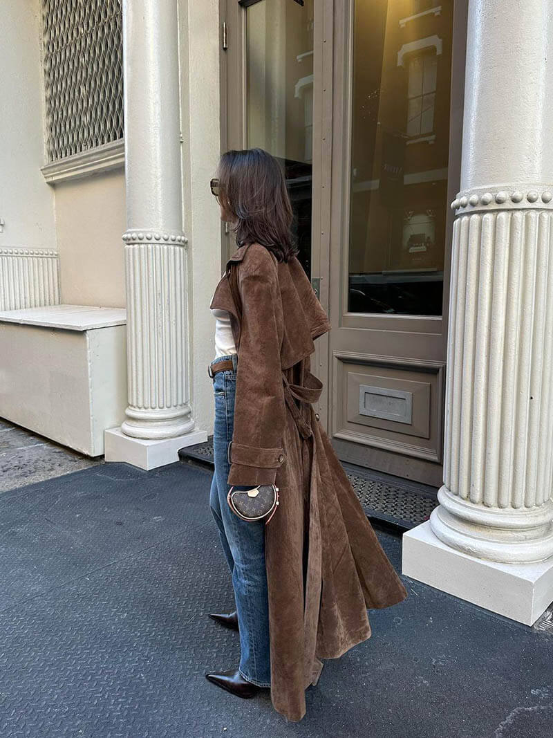Suede Belted Trench